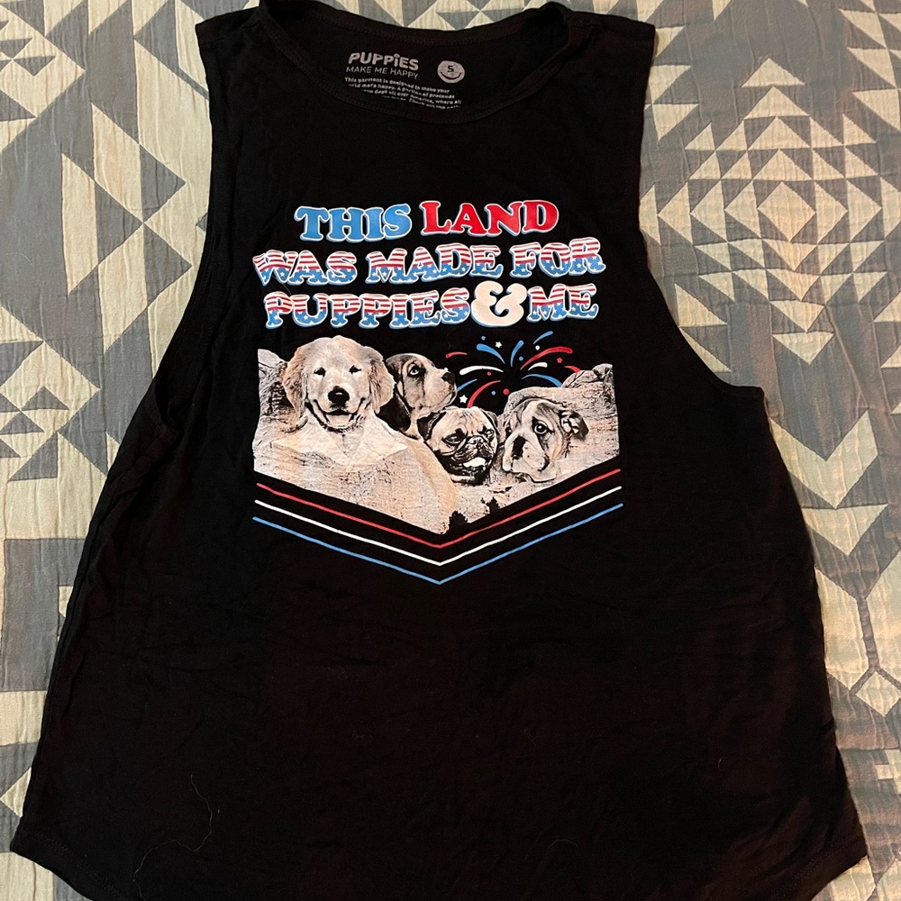 Puppies Black Dog Graphic Tank Top